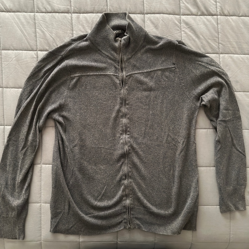 DKNY Gray Zip-Up Sweater